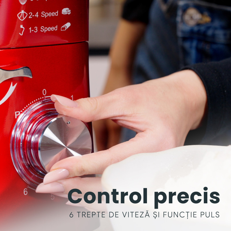 Mixer cu bol de 6L din inox, MB-1500PRO, 2 kg aluat, putere 1500W, 4 accesorii, 6 viteze + puls, Alb 6