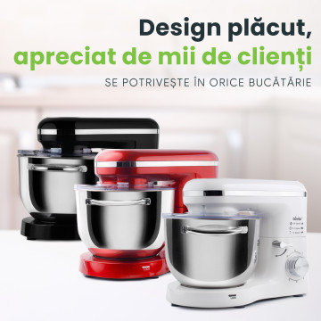 Mixer cu bol de 6L din inox, MB-1500PRO, 2 kg aluat, putere 1500W, 4 accesorii, 6 viteze + puls, Negru 8