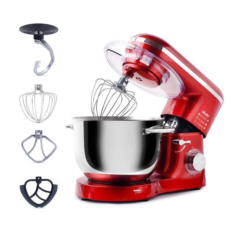 Mixer cu bol de 6L din inox, MB-1500PRO, 2 kg aluat, putere 1500W, 4 accesorii, 6 viteze + puls, Roșu 1
