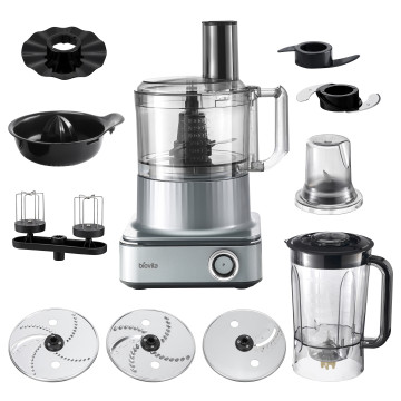 Robot de bucătărie FELIX, cu blender de 2L, Vas procesator de 2.3L, 12 funcții, 10 accesorii, râșniță, storcător, 1000W 1