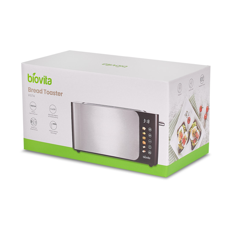 Prăjitor de pâine cu 4 felii, VISTA, 1500W, afișaj tactil, programe prestabilite, design inox, cutie Prăjitor de pâine cu 4 felii, VISTA, 1500W, afișaj tactil, programe prestabilite, design inox, cutie