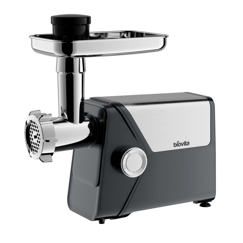 Mașină de tocat carne Biovita MAX-2400, 2400W, angrenaje metalice, cuțit din inox, tavă extra-largă, funcție reverse