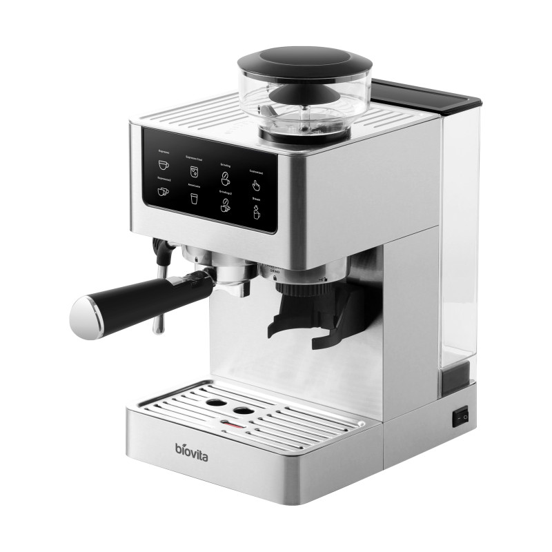 Espressor Biovita OPERA, 1350W, 20 bari, 5 programe, râșniță. Rezervor 1.8L, spumare lapte și afișaj tactil digital.