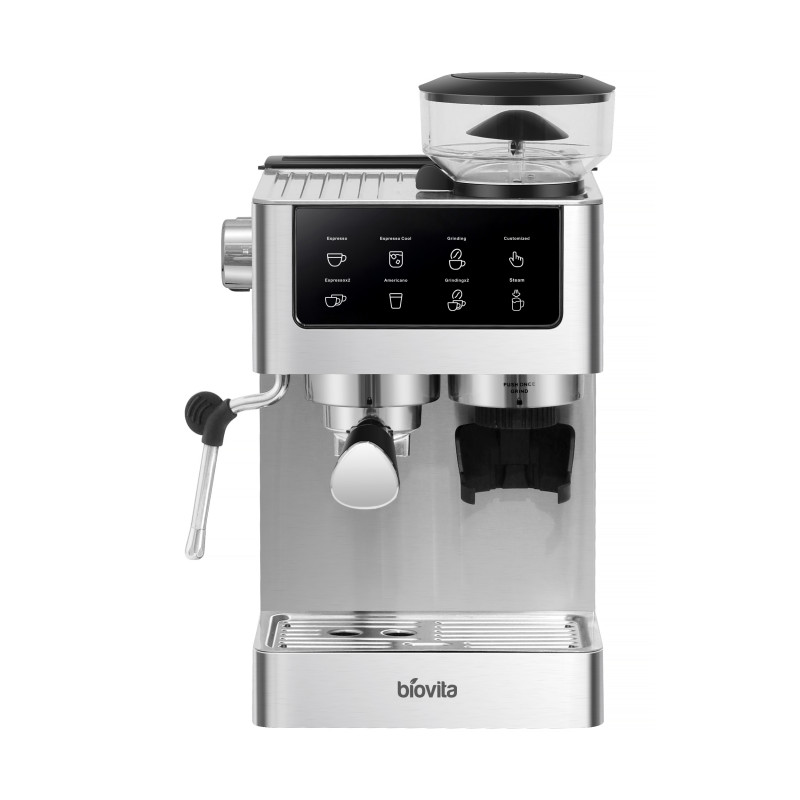 Espressor Biovita OPERA, 1350W, 20 bari, 5 programe, râșniță. Rezervor 1.8L, spumare lapte și afișaj tactil digital.