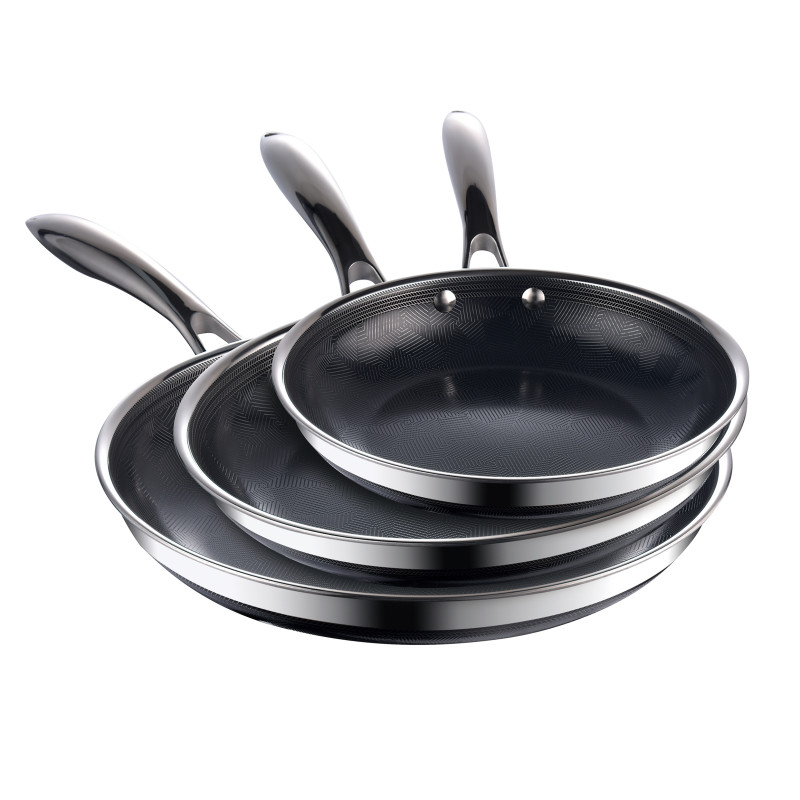 Set tigăi inox și ceramică, fără PFAS, 3 tigăi (24, 26, 28 cm), antiaderente, 3 straturi, compatibile cu orice plită sau aragaz