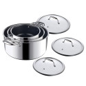 Set oale inox și ceramică, fără PFAS, 3 oale (2.8L, 5L, 8L), antiaderente, 3 straturi, compatibile cu orice plită sau aragaz
