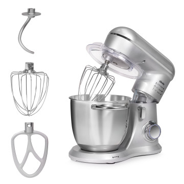 Mixer cu bol ELLA, 1300W, bol inox 4.5L, 10 viteze, 3 accesorii, design compact, argintiu 1