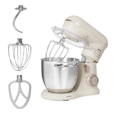 Mixer cu bol ELLA, 1300W, bol inox 4.5L, 10 viteze, 3 accesorii, design compact, crem