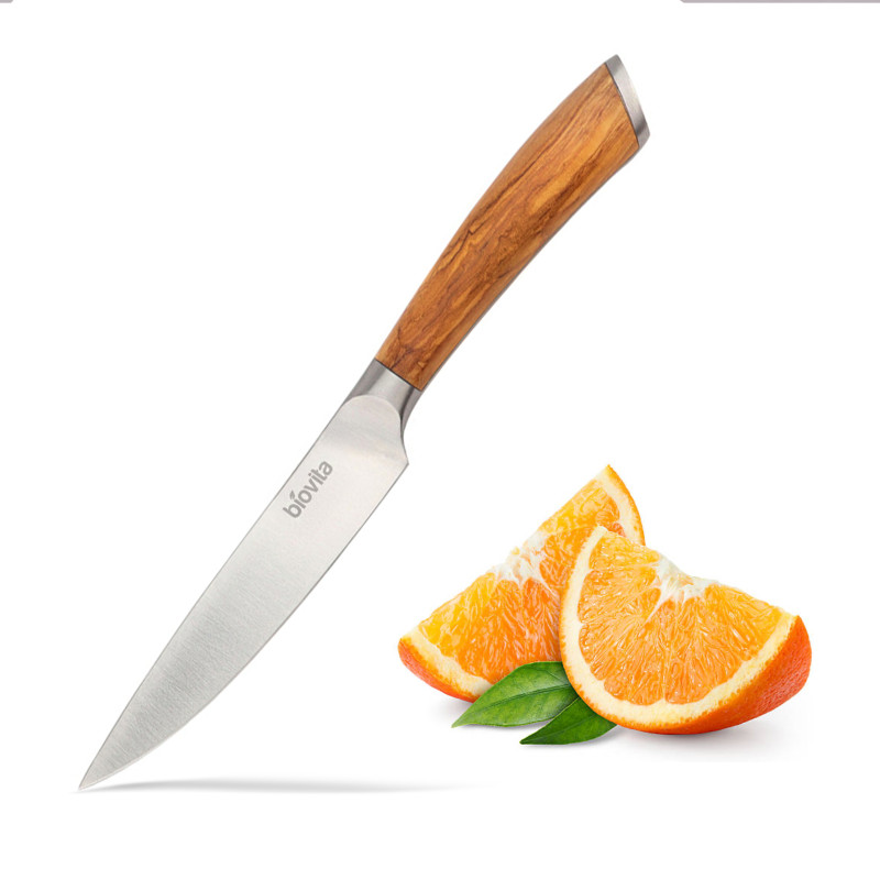 Cuțit bucătărie, inox, lamă 13 cm, mâner din lemn de măslin, OLIVO-UTILITY 2