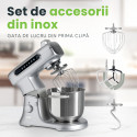 Mixer cu bol profesional, 7L din inox, 1800W, 2.4 kg aluat, carcasă aluminiu, silențios, MB-1800-MAX PRO, Negru 5