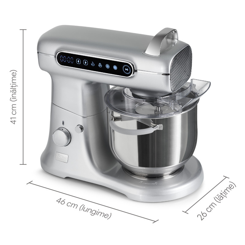 Mixer cu bol profesional, 7L din inox, 1800W, 2.4 kg aluat, carcasă aluminiu, silențios, MB-1800-MAX PRO, Argintiu 10