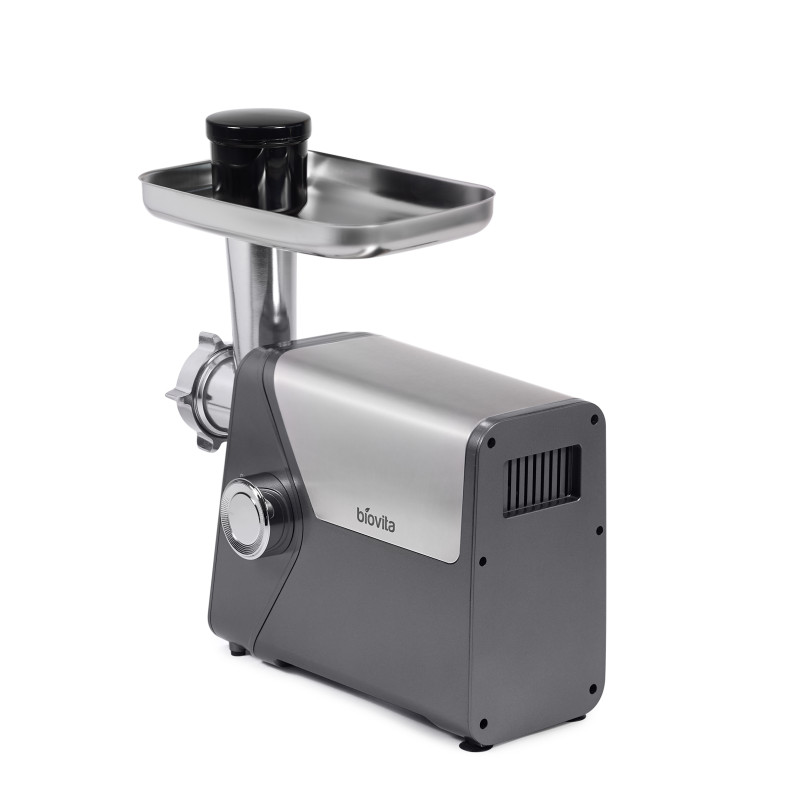 Mașină de tocat carne Biovita MAX-2400, 2400W, 3 site metalice, accesorii, profil stanga