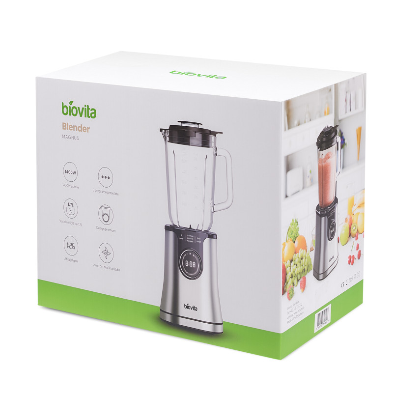 Blender MAGNUS, 1400W, vas sticlă 1.7L, 3 programe, afișaj digital, carcasă inox, cutie