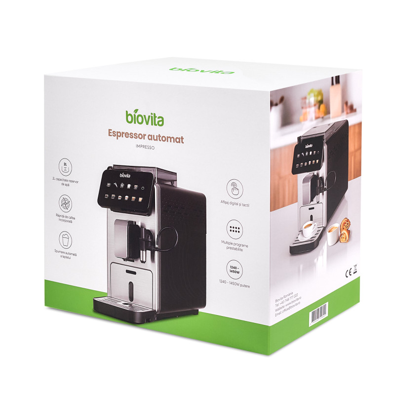Espressor automat, IMPRESSO, 2L, râșniță încorporată, spumare automată, 10 programe, 15 Bari, 1450W, cutie