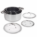 Set oale inox și ceramică, fără PFAS, 3 oale (2.8L, 5L, 8L), antiaderente, 3 straturi, compatibile cu orice plită sau aragaz