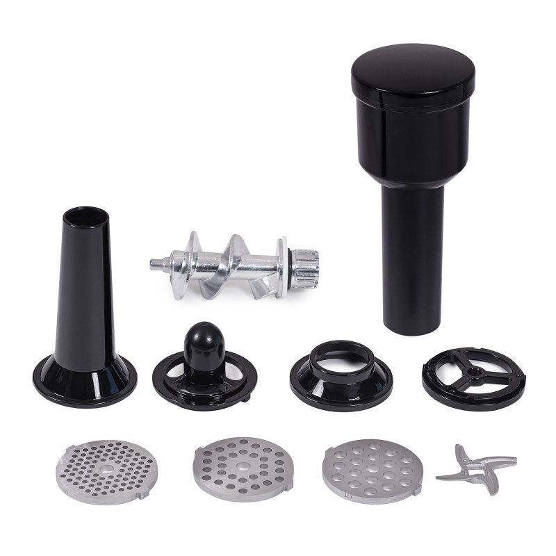 Mixer cu bol de 6L din inox, 1500W, cu tocător și blender, Negru, accesorii de tocat