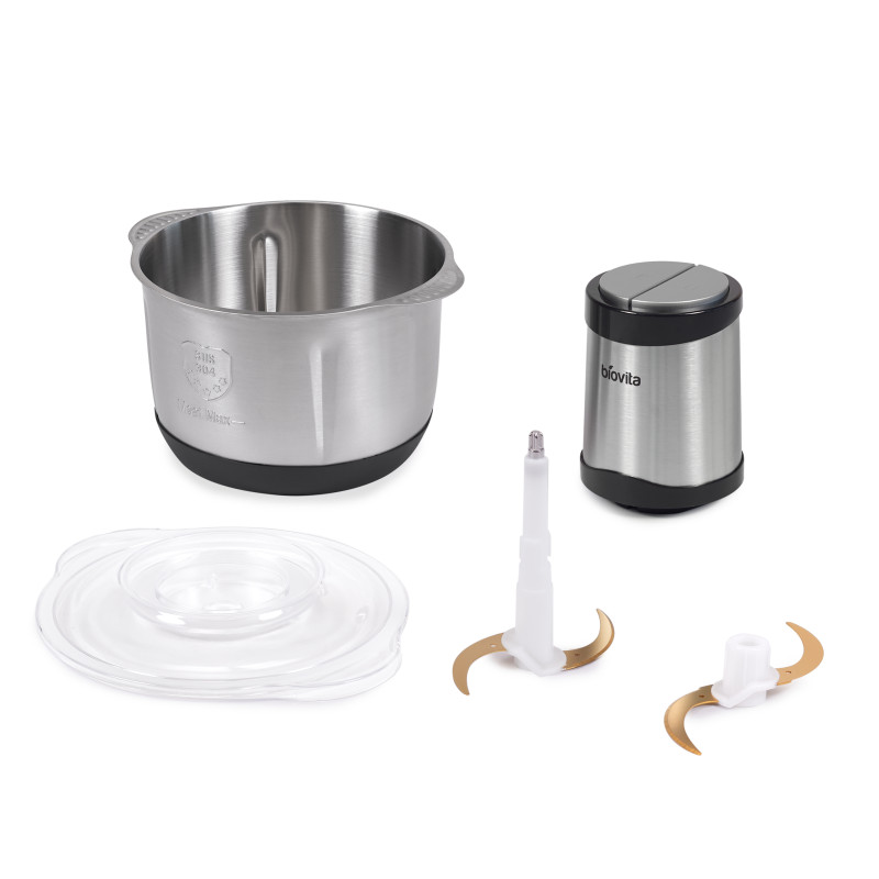 Tocător electric pentru legume, VORTEX, 4L, 800W, vas inox 4L, chopper cu 4 lame inox, cuplaj metalic, 2 viteze, componente