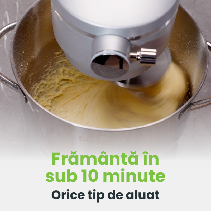 Mixer cu bol de 6 L din inox, 1800 W, 2 kg aluat, carcasă aluminiu, 10 viteze, timer, 3 accesorii inox, MB-1800-NOVA, argintiu 4