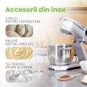 Mixer cu bol de 6 L din inox, 1800 W, 2 kg aluat, carcasă aluminiu, 10 viteze, timer, 3 accesorii inox, MB-1800-NOVA, negru 2