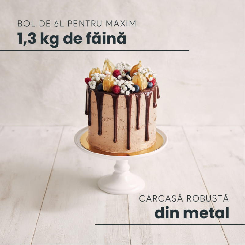 Mixer cu bol de 6 L din inox, 1800 W, 2 kg aluat, carcasă aluminiu, 10 viteze, timer, 3 accesorii inox, MB-1800-NOVA, negru 3