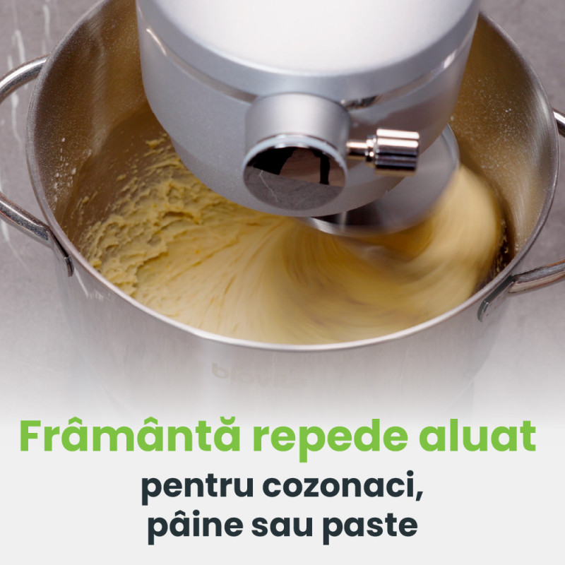 Mixer cu bol de 6 L din inox, 1800 W, 2 kg aluat, carcasă aluminiu, 10 viteze, timer, 3 accesorii inox, MB-1800-NOVA, roșu 4