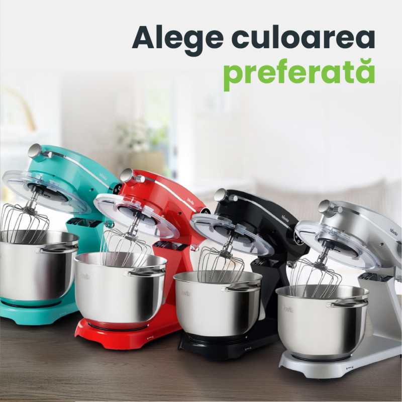 Mixer cu bol de 6 L din inox, 1800 W, 2 kg aluat, carcasă aluminiu, 10 viteze, timer, 3 accesorii inox, MB-1800-NOVA, turcoaz 8