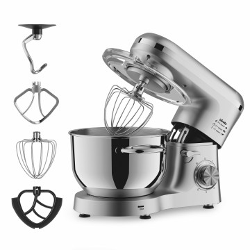 Mixer cu bol de 6 L din inox, MB-1500PRO, 2 kg aluat, putere 1500 W, 4 accesorii, 6 viteze + puls, argintiu