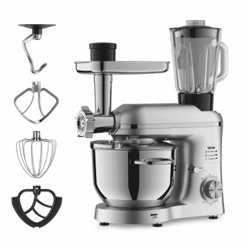 Mixer cu bol de 6 L din inox, 1500 W, 2 kg aluat, cu tocător și blender, 6 viteze, MB-1500SET, argintiu 1