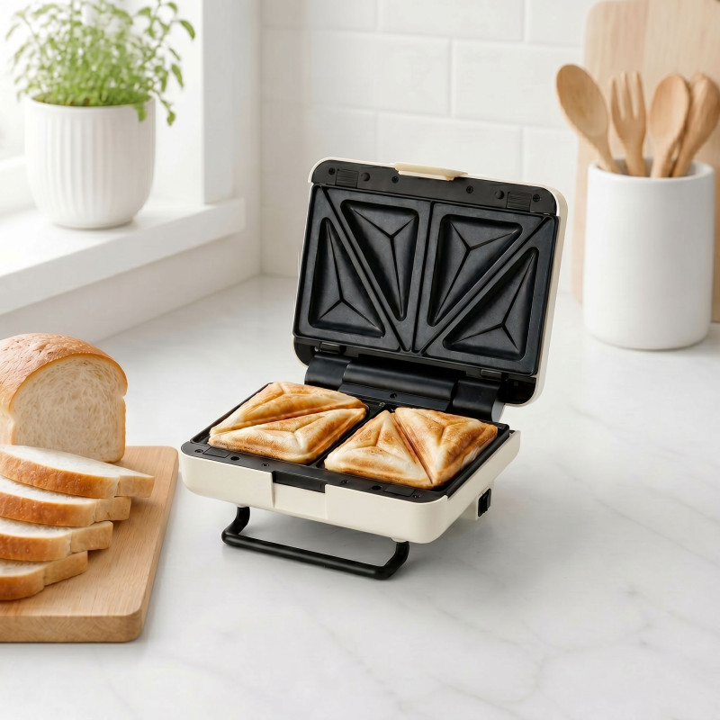 Sandwich maker CRISPY-2, 800 W, plăci ceramice detașabile, 180°, crem 4