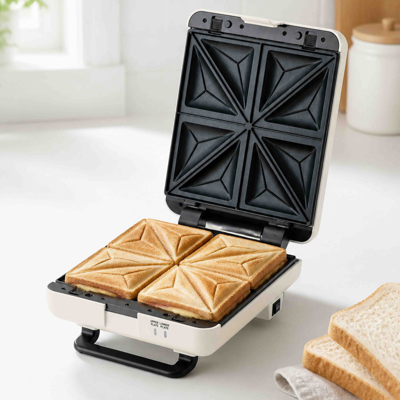 Sandwich maker CRISPY-4, 1600 W, plăci ceramice detașabile, 180°, crem 3
