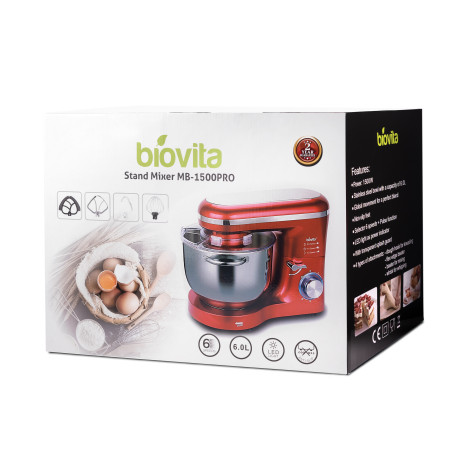 Mixer cu bol de 6L din inox, putere 1500W, Roșu