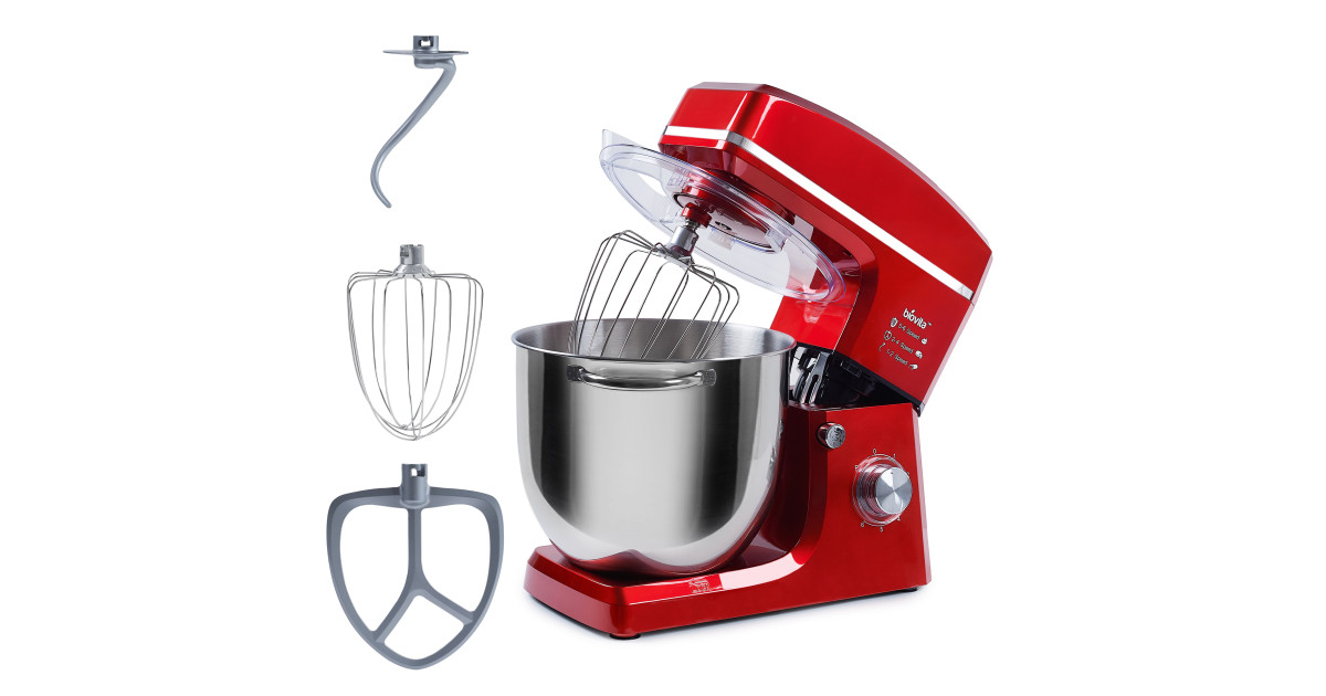 Mixer cu bol de 10L din inox, putere 1500W, Roșu