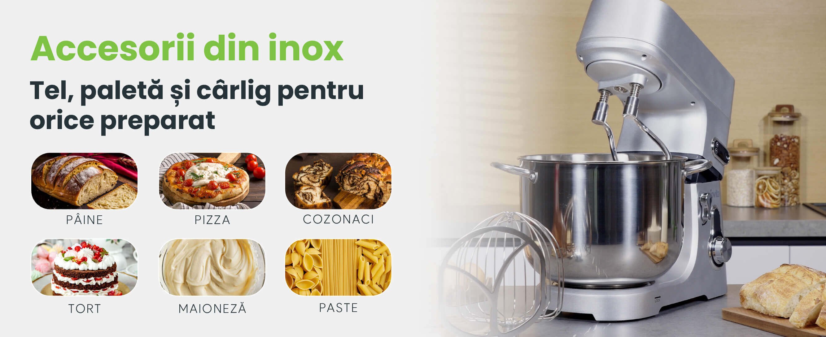 Mixer profesional cu bol TITAN, 11L, 2000W, motor silențios cu inducție, accesorii inox - 1