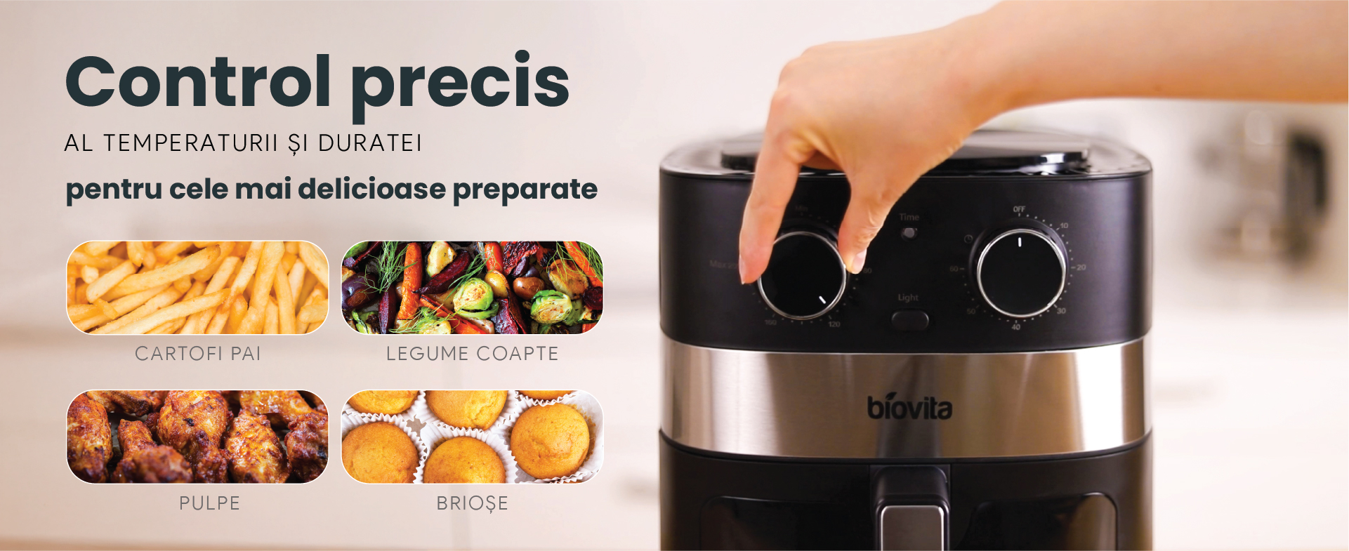 friteuza cu aer cald / air fryer, biovita flavor 6l 1500w