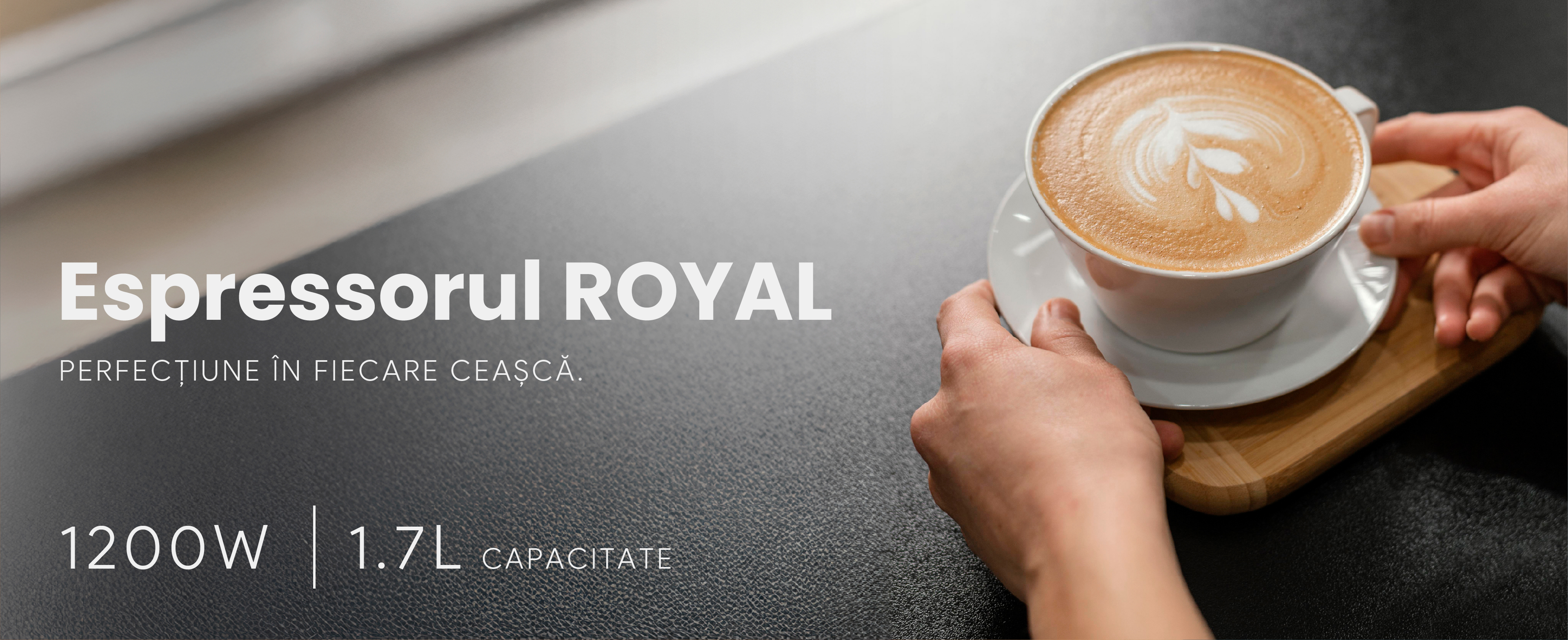 Espressor ROYAL, 1200W, 1.7L, 20 bari, carcasă inox, spumare, Argintiu