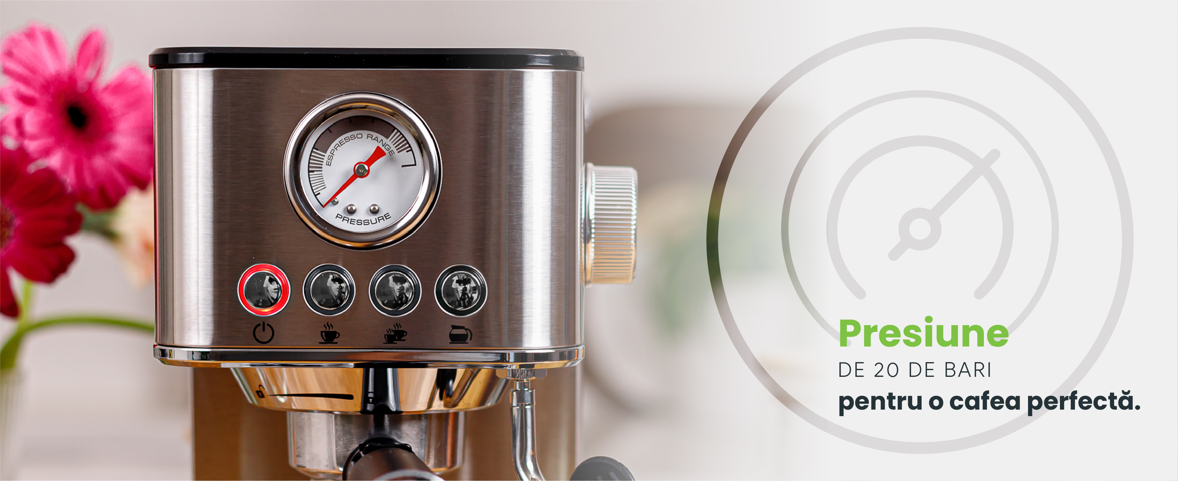 Espressor ROYAL, 1200W, 1.7L, 20 bari, carcasă inox, spumare, Argintiu